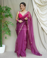 Wine Color Gotta Patti Organza Saree
